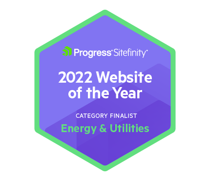 Sitefinity 2022 website of the year finalist badge for energy & Utilities