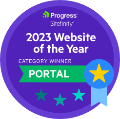 Progress Sitefinity 2023 website portal of the year badge