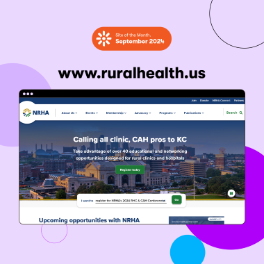 rural health's home page with Kentico's September 2024 Site of the Month badge