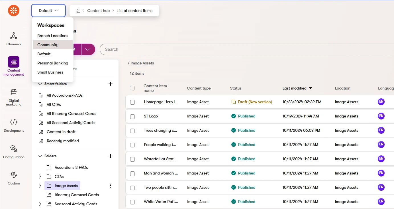 screenshot of Xperience by Kentico screen when selecting community workspace