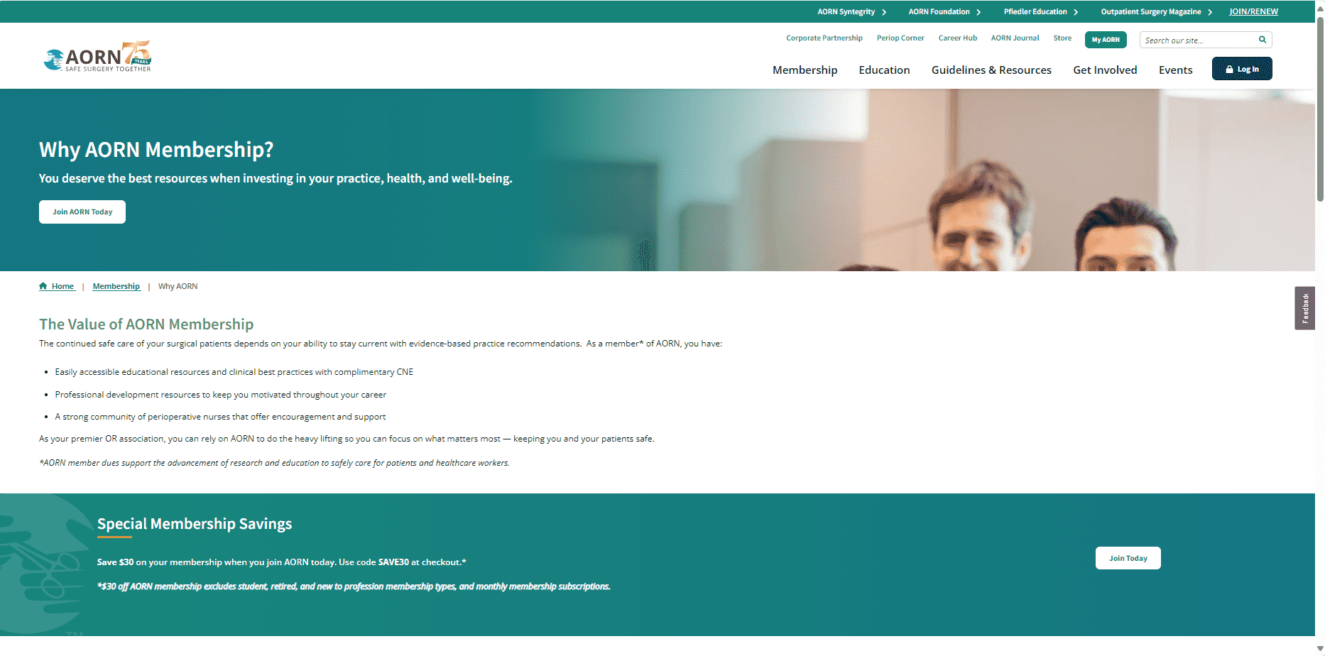 Image of AORN website page