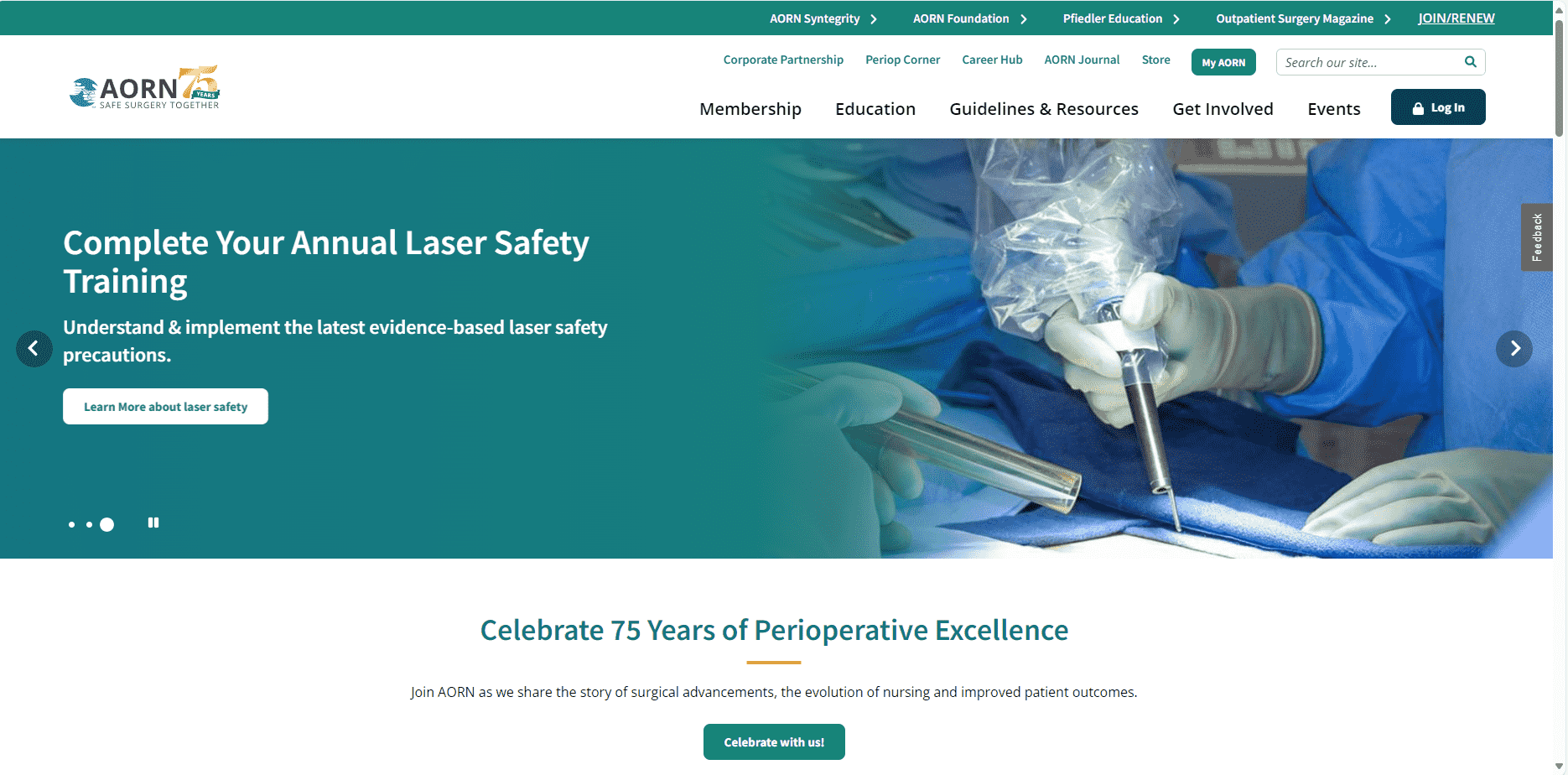 image of the AORN website home page