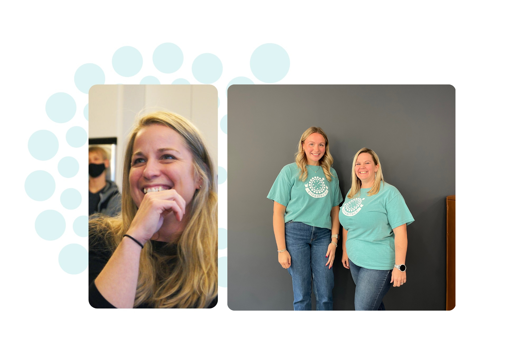 christina smiling and jess and cassie with SilverTech t-shirts